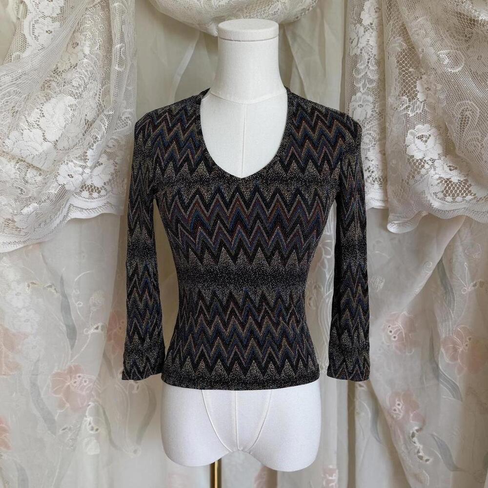 Y2K glitter chevron long sleeve top Sz xs/s
